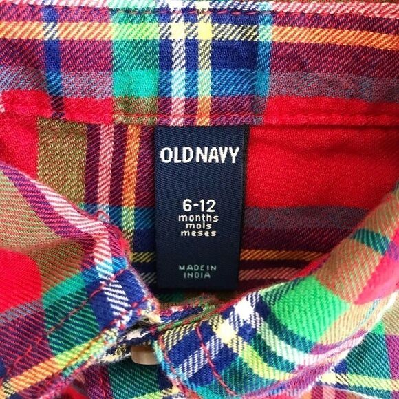 Old navy red plaid button down shirt EUC 6-12m - Picture 3 of 4